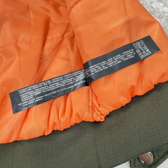 Zara Hooded Puffer Vest Womens Small Green Orange Reversible Sleeveless Jacket - Picture 8 of 9